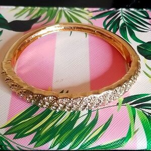 Goldtone Bangle Bracelet With Inset Rhinestones